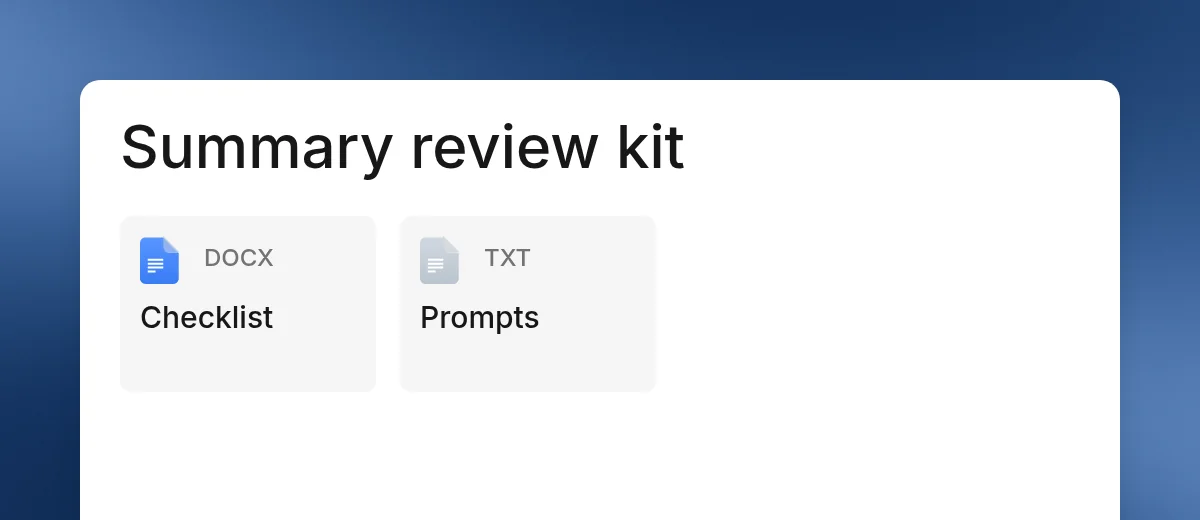 Summary verification kit